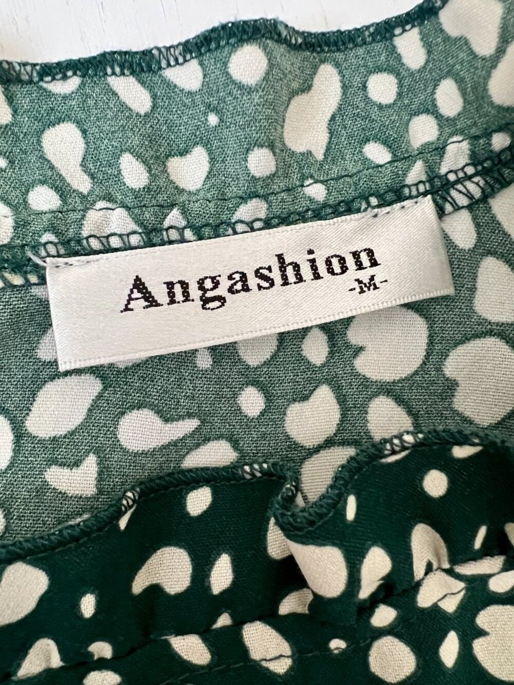 Angashion Green Leopard Print Ruffle Mock Neck Peplum Blouse - Size Medium - Picture 6 of 7